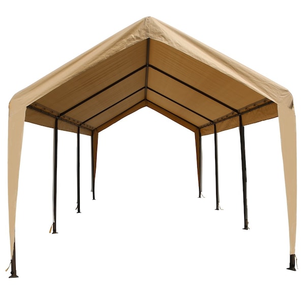 Impact Canopy Heavy Duty Carort 10In8 FT x20In, 8 Legs, Steel Pipes, Tan Cover with Leg Skirts 070018009 - main